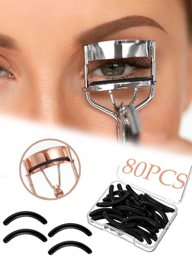 80 Pcs Black Silicone Eyelash Curler Refill Pads,Universal Rubber Replacement Pads with Clear Storage Box,Soft Durable Lash Curler Accessories for Home Makeup Salon Use - Image 1
