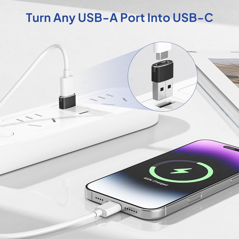 Elebase USB to USB C Adapter for iPhone 17 4Pack,USBC Female to A Male Car Charger Adapter,Type C Converter Apple 16 Pro Max 15 14 Plus,iWatch Watch 11 10 Se Ultra 3,iPad Air,Samsung Galaxy S25,Black - Image 2
