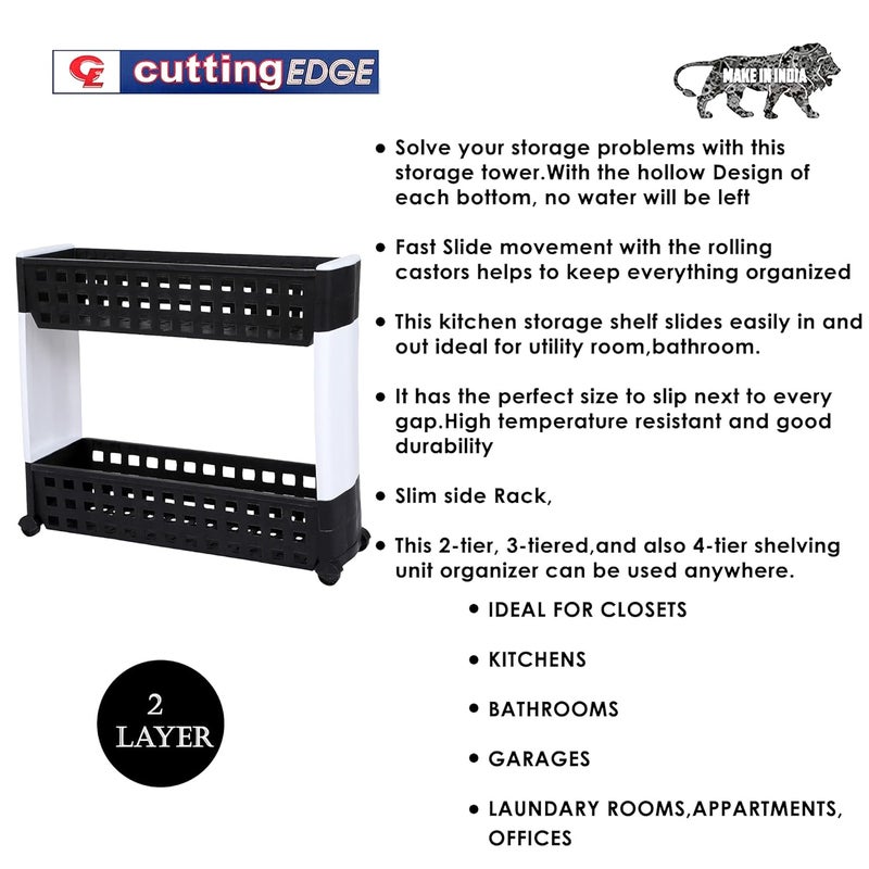 Cutting EDGE Slim Classic Smart Storage Shelf Rack Organizer Multipurpose and EasytoMove Slide Out Trolley with Wheels for Kitchen Office Use Vegetable Home Basket BlackWhite Set of 2 - Image 4
