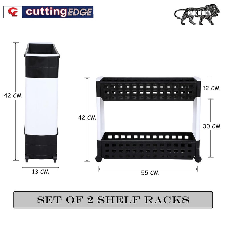 Cutting EDGE Slim Classic Smart Storage Shelf Rack Organizer Multipurpose and EasytoMove Slide Out Trolley with Wheels for Kitchen Office Use Vegetable Home Basket BlackWhite Set of 2 - Image 3