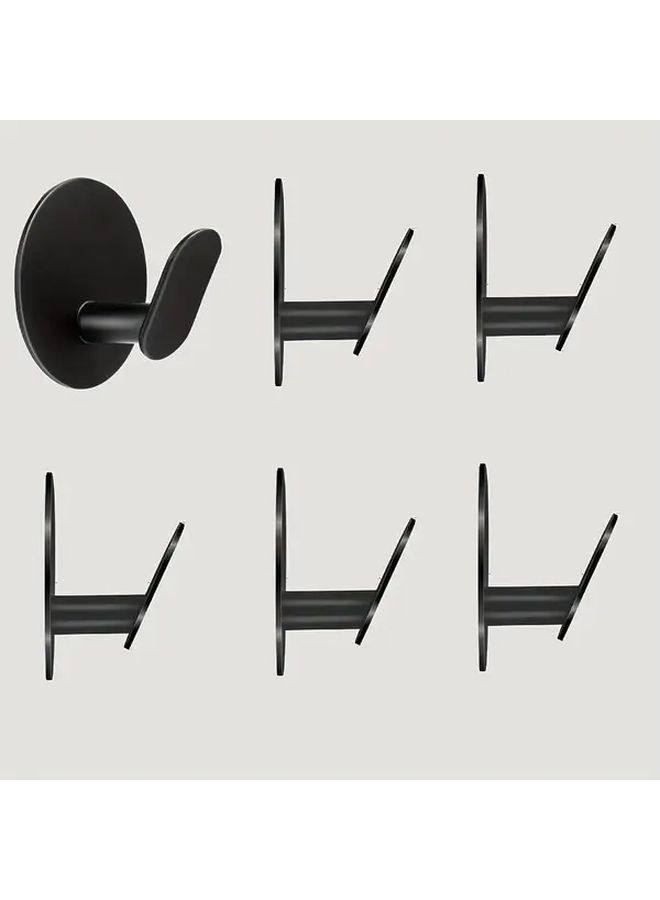 6 قطع خطافات سوداء ثقيلة من الفولاذ المقاوم للصدأ لاصقة بدون حفر توفير للمساحة - Image 1