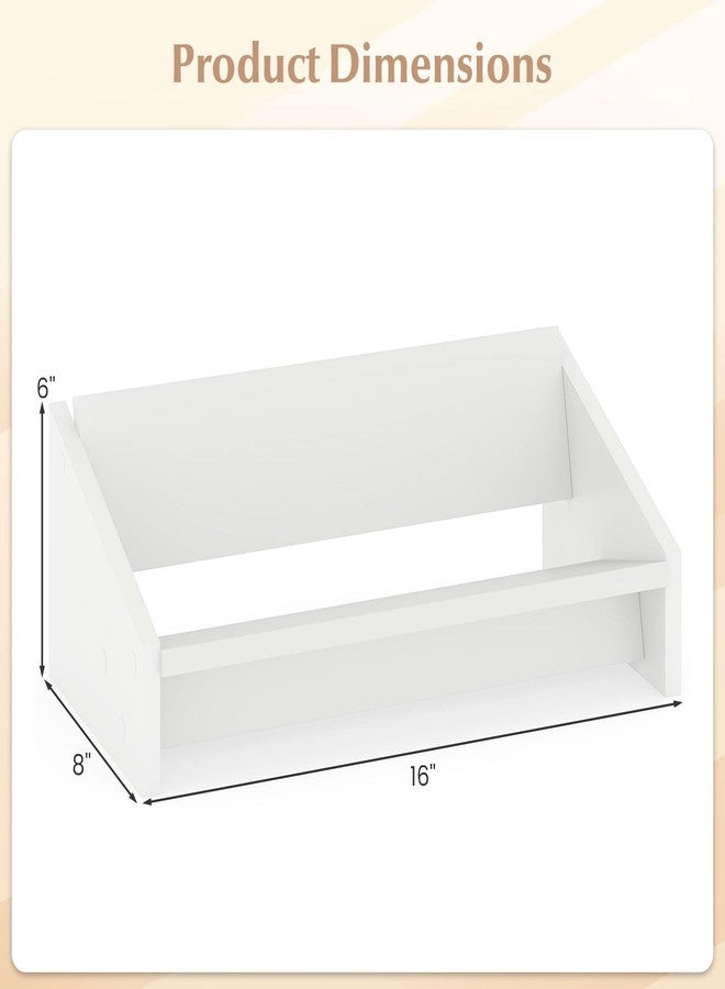 Tangkula Wooden Desktop Bookshelf, Tilting Bookcase Organizer for Magazines, Cookbooks and CDs, Modern Tabletop Book Rack for Home Office, Living Room and Bedroom (1,White) - Image 5