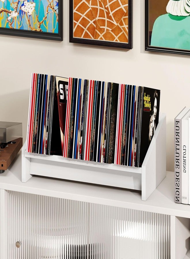 Tangkula Wooden Desktop Bookshelf, Tilting Bookcase Organizer for Magazines, Cookbooks and CDs, Modern Tabletop Book Rack for Home Office, Living Room and Bedroom (1,White) - Image 3