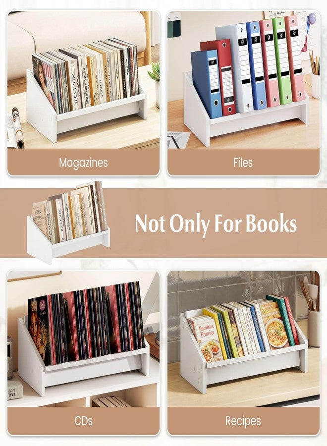 Tangkula Wooden Desktop Bookshelf, Tilting Bookcase Organizer for Magazines, Cookbooks and CDs, Modern Tabletop Book Rack for Home Office, Living Room and Bedroom (1,White) - Image 4