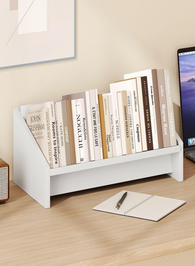 Tangkula Wooden Desktop Bookshelf, Tilting Bookcase Organizer for Magazines, Cookbooks and CDs, Modern Tabletop Book Rack for Home Office, Living Room and Bedroom (1,White) - Image 2