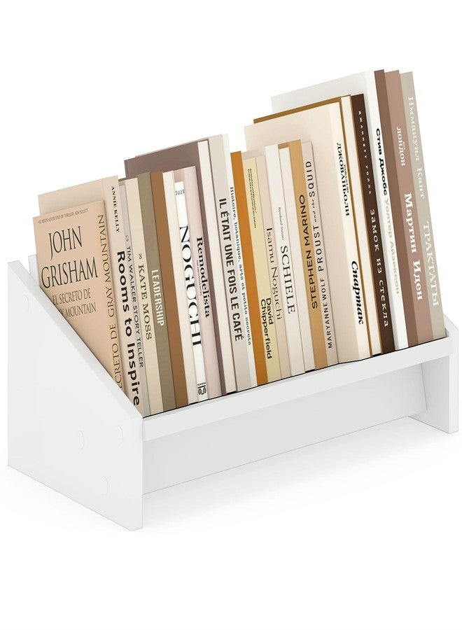 Tangkula Wooden Desktop Bookshelf, Tilting Bookcase Organizer for Magazines, Cookbooks and CDs, Modern Tabletop Book Rack for Home Office, Living Room and Bedroom (1,White) - Image 1
