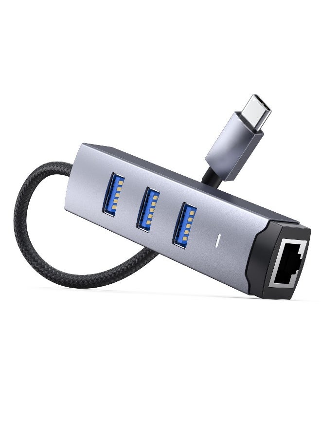Generic USB C to Ethernet Adapter, 4 in 1 Multiport Hub with Gigabit RJ45 & 3 x USB 3.0 Ports Fit for MacBook Pro Air, iMac, Mac Mini, iPad Pro, Galaxy S23, Surface Book, Dell XPS, Chromebook (Nylon Cable)  - Image 1