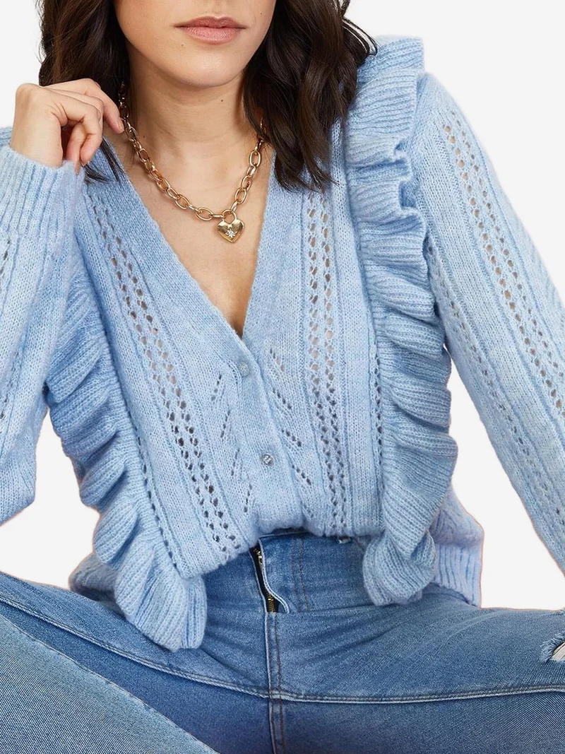Bianco Lucci Maya Blue LUCCI Buttoned Jacquard Patterned Long Sleeve Cardigan for Women | Best Price UAE