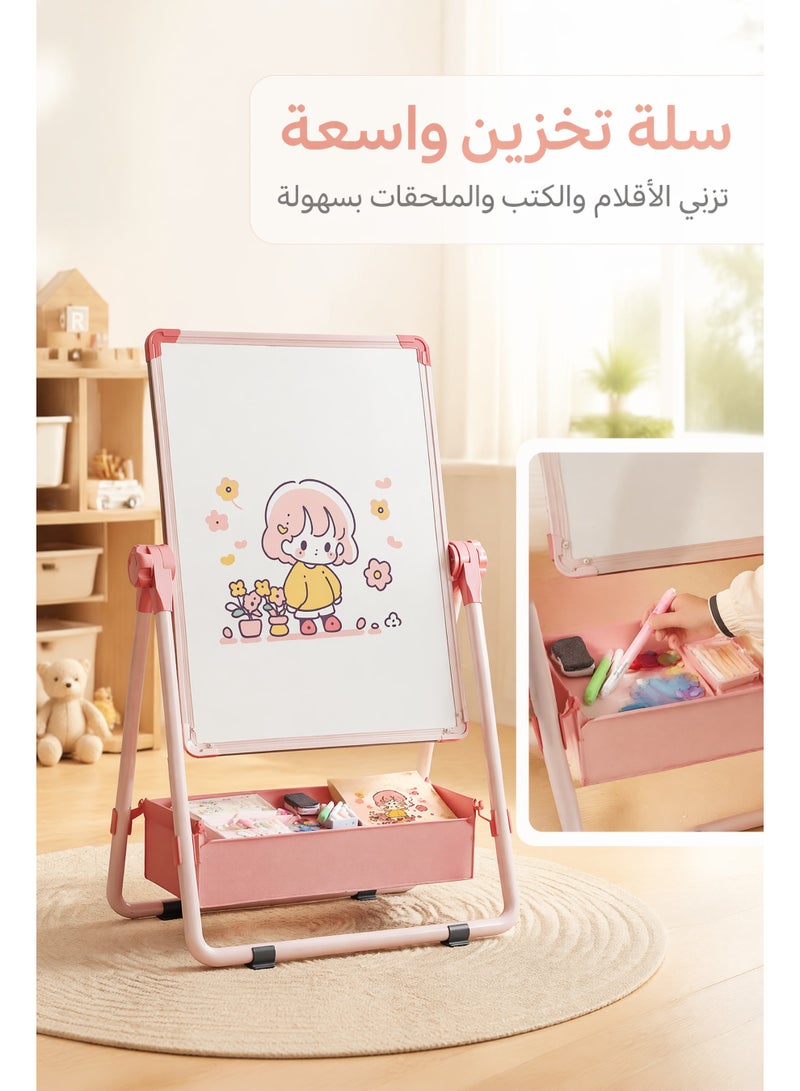 Miya 2 in 1 Adjustable Children's Drawing Easel with Magnetic Whiteboard and Blackboard, Double-Sided Drawing Board, 360° Rotation, Movable Easel Stand Wooden Dry Erase Board with Whiteboard and Blackboard Suitable for Boys and Girls - Image 5
