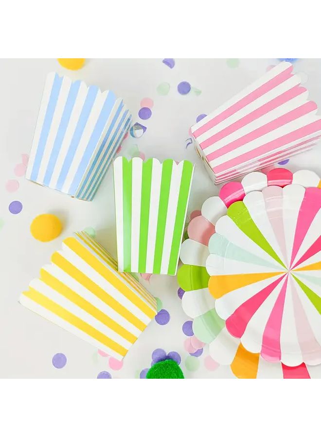 12 Pcs Disposable Striped Paper Popcorn Boxes Birthday Party Candy Box Purple Picnic Snacks Boxes - Image 1