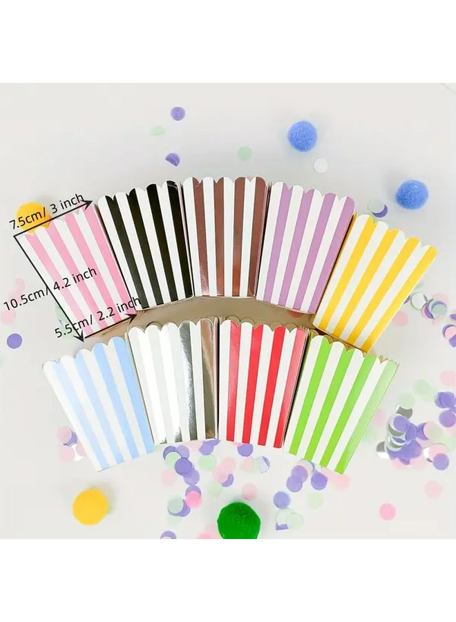 12 Pcs Disposable Striped Paper Popcorn Boxes Birthday Party Candy Box Purple Picnic Snacks Boxes - Image 3