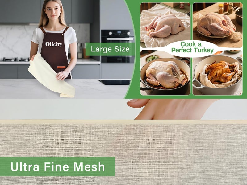 Olicity Organic Cheese Cloths, GOTS Certified, Grade 100, 36x36Inch, Reusable Cheese Cloth with Closed Edges Fabric Fine Mesh Cloth, Unbleached Cotton Muslin Cheesecloth for Straining,Cooking,Crafts - 9 Sq.Ft - Image 3