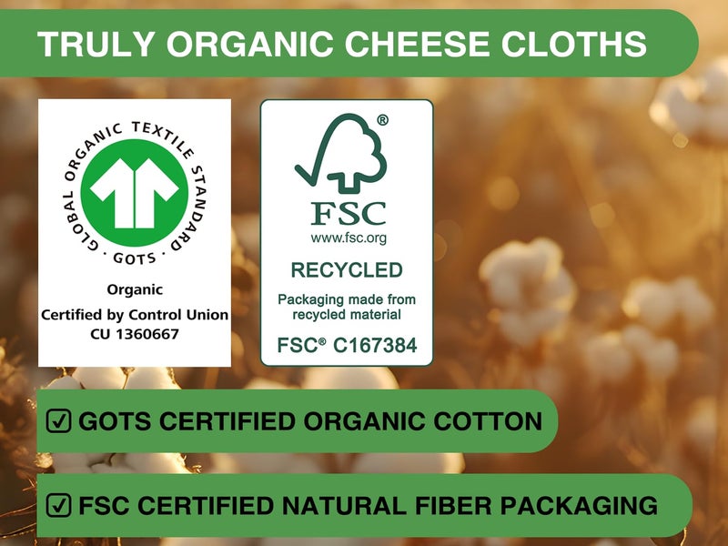 Olicity Organic Cheese Cloths, GOTS Certified, Grade 100, 36x36Inch, Reusable Cheese Cloth with Closed Edges Fabric Fine Mesh Cloth, Unbleached Cotton Muslin Cheesecloth for Straining,Cooking,Crafts - 9 Sq.Ft - Image 2