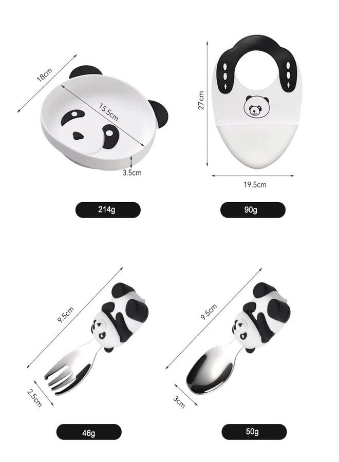 PRECHANA Suction FeedingPlates for Babies, Silicone FeedingPlates with Suction Divided, Babies Spoon Fork Set for Toddler Baby Dishes Kids (Panda) - Image 3