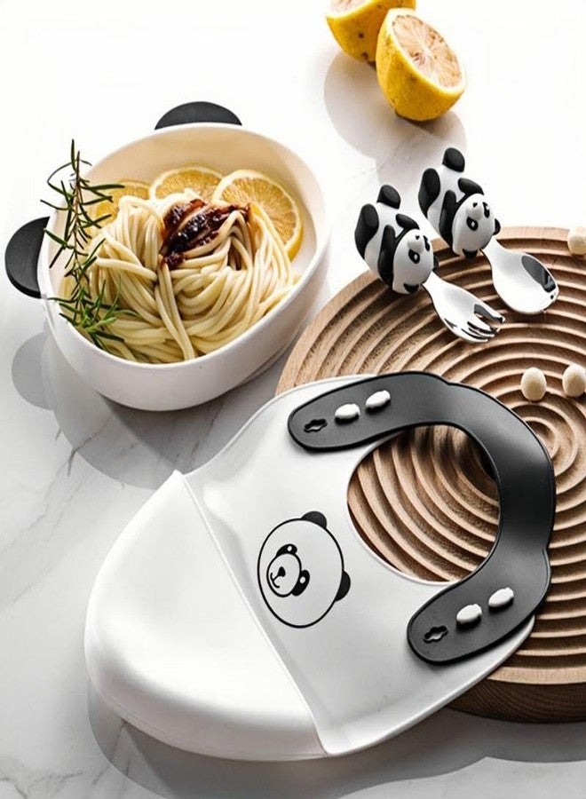PRECHANA Suction FeedingPlates for Babies, Silicone FeedingPlates with Suction Divided, Babies Spoon Fork Set for Toddler Baby Dishes Kids (Panda) - Image 2
