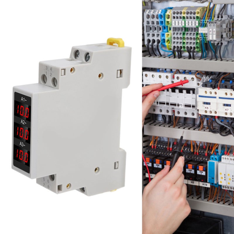 3 Phase Ammeter: 1 To 100A Range High Accuracy Trend Display DIN Rail Ammeter - 35mm Rail Mounting Amp Meter For Industrial Electrical Control Systems - Image 1