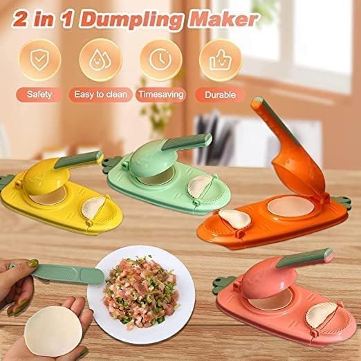 LEELICHI LEELICHI 2in1 Dumpling Maker Machine Momos Gujiya Samosa Ghughra and Puri Press Mold Manual Kitchen Tool for Dough Press Stuffing Preparation Multicolor  - Image 3