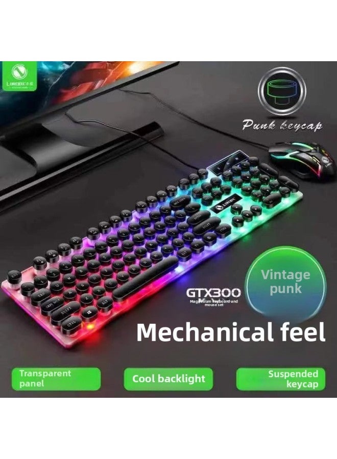 Keyboard Mouse Suit Cool Game Feel Mechanical Colorful Universal Laptop Desktop Keyboard Mouse Wired-Color:Keyboard + Mouse + Mouse Pad-black Rainbow 【round Key Punk】 - Image 3