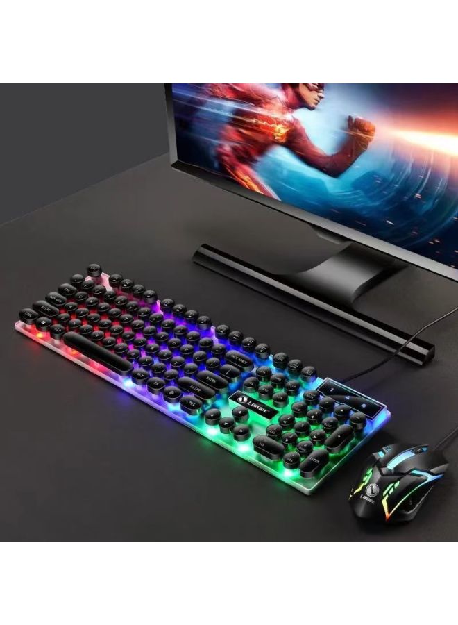 Keyboard Mouse Suit Cool Game Feel Mechanical Colorful Universal Laptop Desktop Keyboard Mouse Wired-Color:Keyboard + Mouse + Mouse Pad-black Rainbow 【round Key Punk】 - Image 4