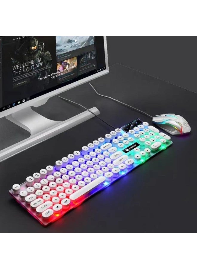 Keyboard Mouse Suit Cool Game Feel Mechanical Colorful Universal Laptop Desktop Keyboard Mouse Wired-Color:Keyboard + Mouse + Mouse Pad-black Rainbow 【round Key Punk】 - Image 2