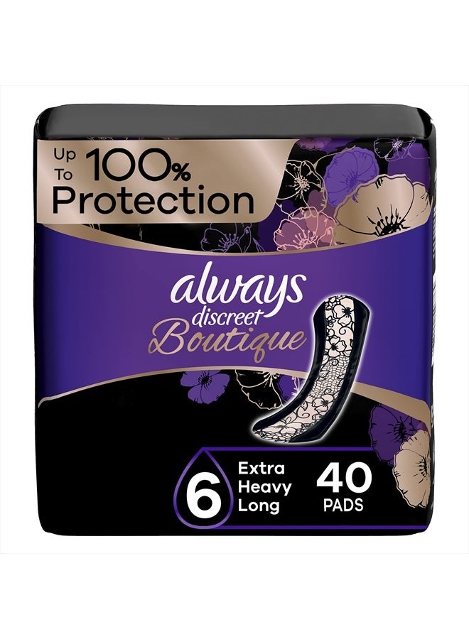 Always Discreet Boutique Incontinence Pads, for Bladder Leaks, Extra Heavy Absorbency, Long Length, 40 CT (Packaging May Vary) - Image 1