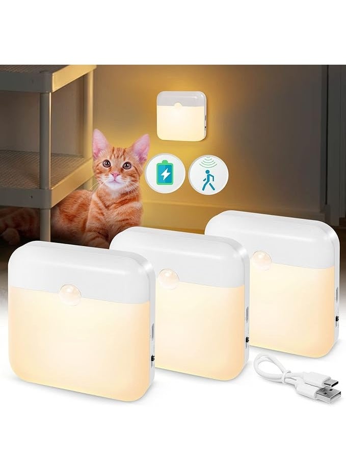 DUNISO 3 Pcs USB Rechargeable Night Light Indoor,Magnetic Suction Wireless Motion Sensor Night Light, Wall Decor Lamp For Staircase,Energy Conservation and Environmental Protection，Space Saving，for Stair Hallway Bedroom Toilet Cabinet, Warm - Image 1
