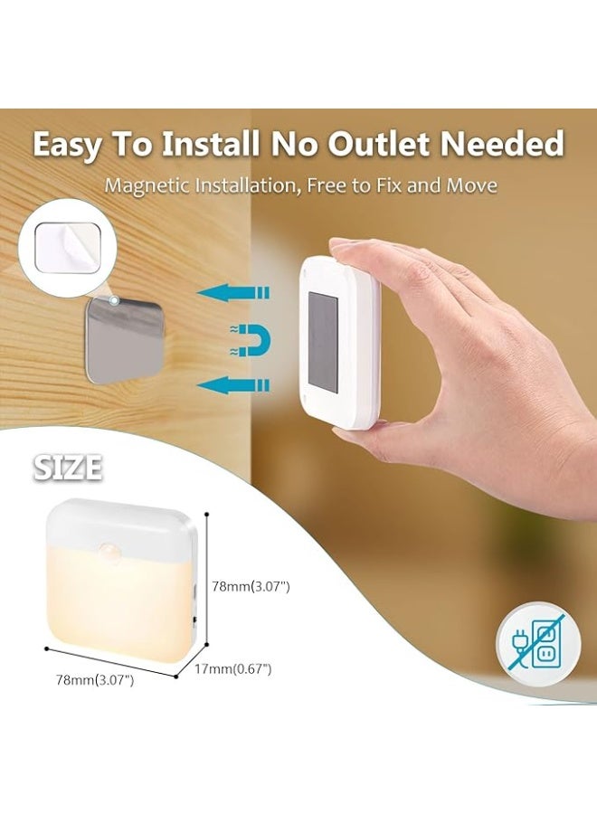 DUNISO 3 Pcs USB Rechargeable Night Light Indoor,Magnetic Suction Wireless Motion Sensor Night Light, Wall Decor Lamp For Staircase,Energy Conservation and Environmental Protection，Space Saving，for Stair Hallway Bedroom Toilet Cabinet, Warm - Image 3