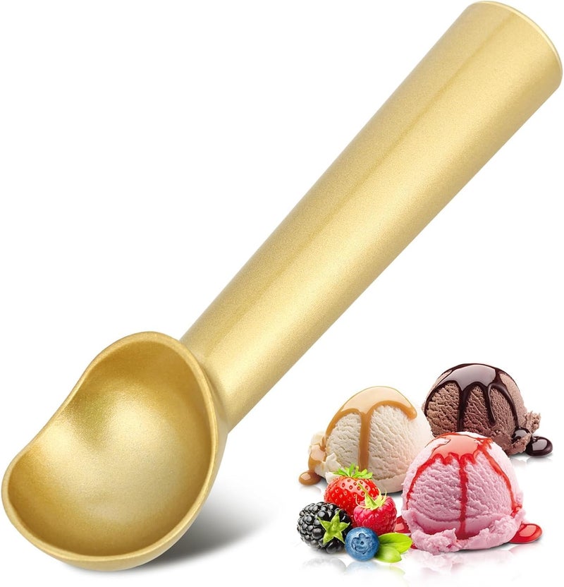 Ice Cream Scoop7 inches Nonstick AntiFreeze One Piece Aluminum Scooper Spoon Heavy Duty Durable Design Easy Clean for Gelato Cookie Dough Sorbet Almond Gold