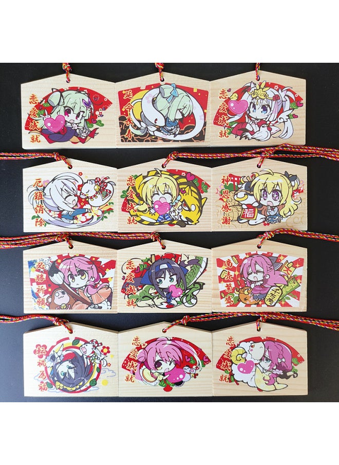 Animation Two-dimensional Thousands Of Love Flowers Wish Card Royal Guard Wish Card Solid Wood Card Listed In Japan Painted Horse Wood Card Cong Rain-Color:Set Of 12 Pieces (size: 12*8*0.6cm) (can Leave A Message With The Number)  - Image 1