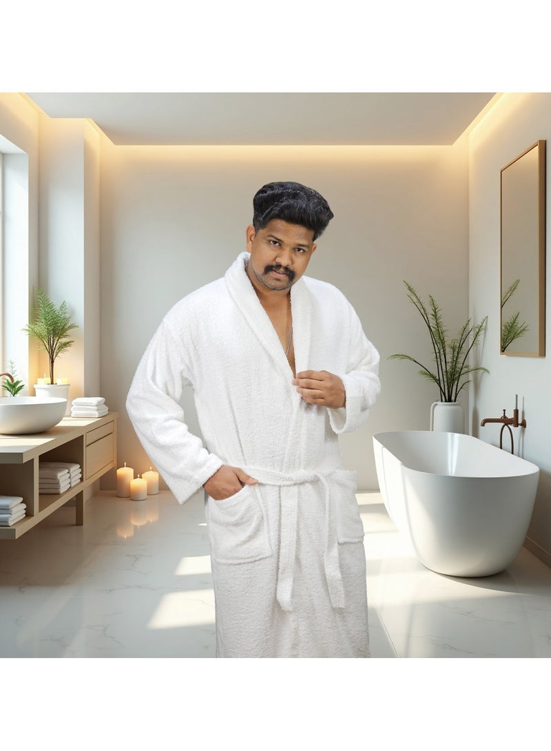 فابينني رداء حمام قطني تيري مقاس 2XL للجنسين بمقاسات كبيرة، رداء حمام كبير الحجم، ناعم للغاية، جودة فندقية، رداء حمام بأكمام طويلة، مناسب للطول والمقاسات الكبيرة، أبيض  - Image 2