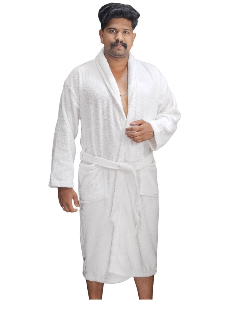 Terry Cotton Bathrobe 2XL Unisex Plus Size Bathrobe Oversized Super Soft Hotel Quality Long Sleeve Bathrobe for Tall and Oversized White
