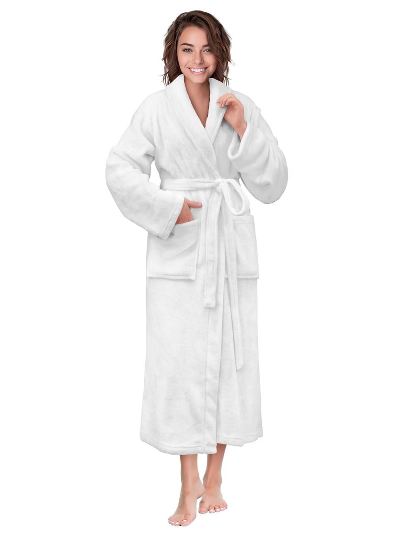 Terry Cotton Bathrobe 2XL Unisex Plus Size Bathrobe Oversized Super Soft Hotel Quality Long Sleeve Bathrobe for Tall and Oversized White