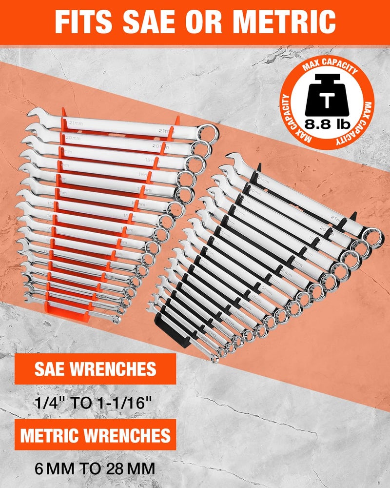 ValueMax 2-Pack Magnetic Wrench Organizer, 32-Slot Wrench Rack with Strong Magnetic Backing, Fits SAE (1/4"â€“1-1/16") & Metric (6mmâ€“28mm), Toolbox Drawer & Wall-Mount Garage Tool Storage - Image 3
