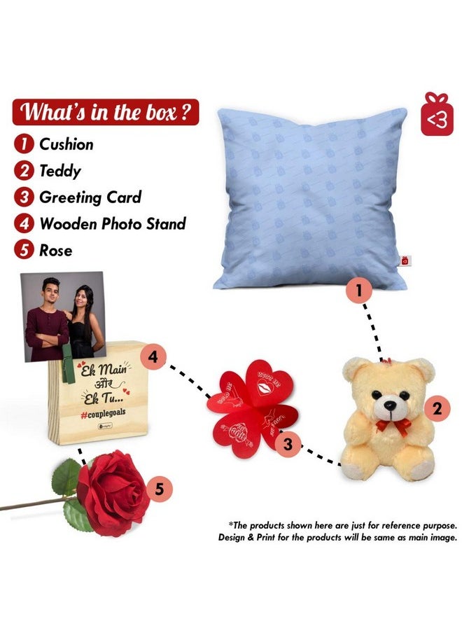 Indigifts Indigifts Valentine Hamper Cotton Cushion Cover with Filler:: Photo Stand:: Greeting Card:: Artificial Rose::  - Image 5