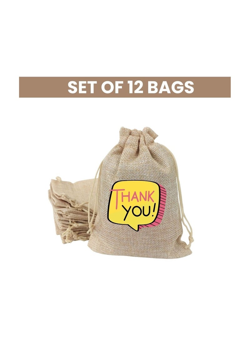 PRINTSHOP4ME Set Of 12 Bags Thank You Burlap Gift Bags–Jute Drawstring Bags For Party Favors,Weddings And Special Occasions–Eco-Friendly,Reusable Burlap Bag  - Image 2