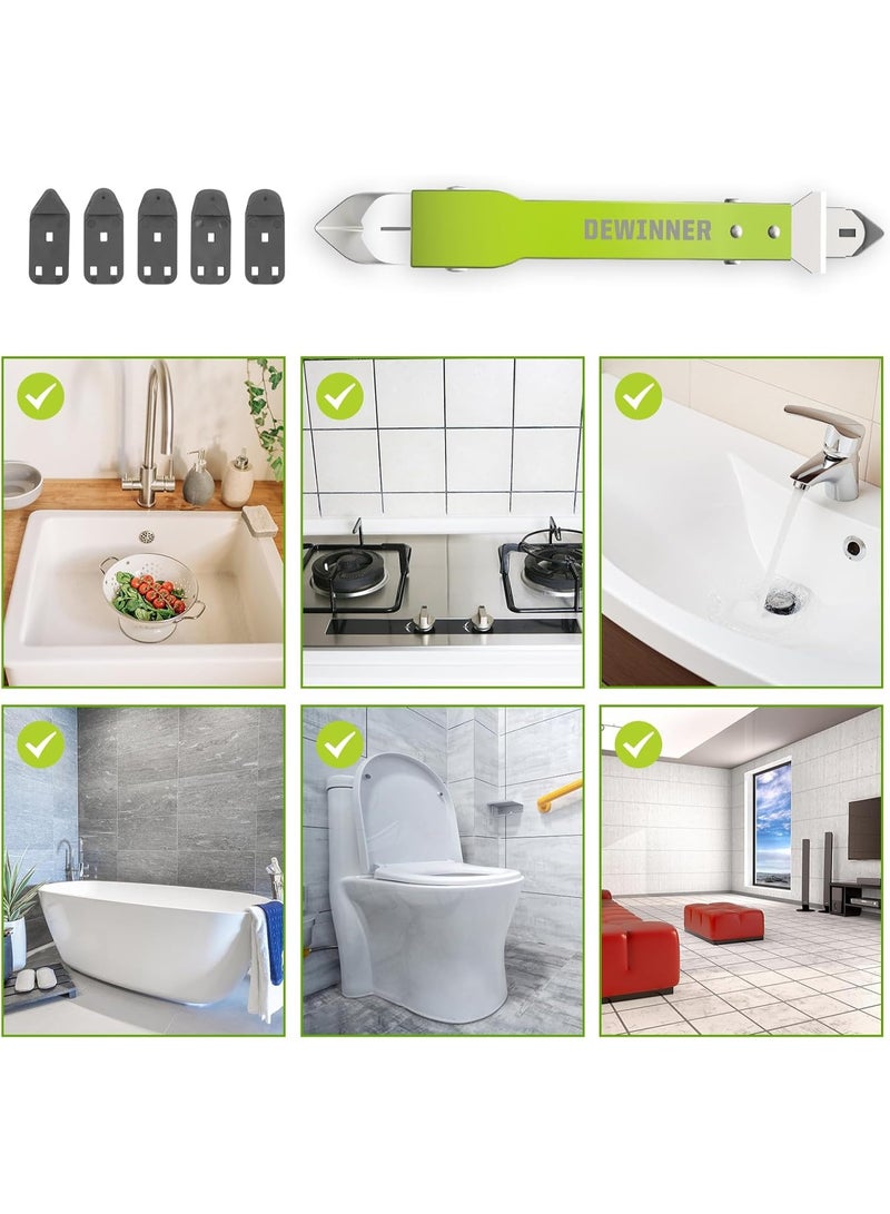 DEWINNER 4 in 1 Silicone Caulking Tool Kit (full body stainless steel), Caulking Scraper Set, Trimming Tool with 5* Silicone Mats 1* Glove, Adhesive Corner Scraper for Kitchen, Bathroom and Window Sinks - Image 3