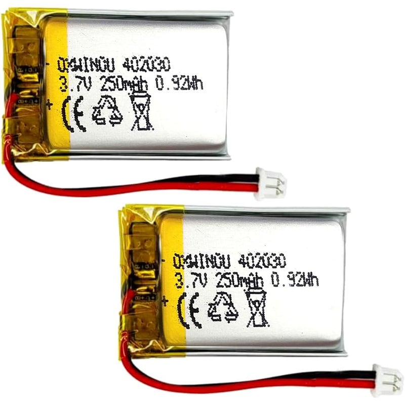 OXWINOU 3.7V 250mAh 402030 Rechargeable Lithium Polymer Replacement Battery for DIY 3.7-5V Electronic Product, Bluetooth Headset, Watch 2-Pack - Image 1