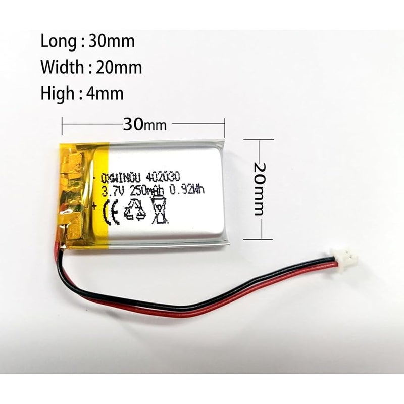 OXWINOU 3.7V 250mAh 402030 Rechargeable Lithium Polymer Replacement Battery for DIY 3.7-5V Electronic Product, Bluetooth Headset, Watch 2-Pack - Image 3