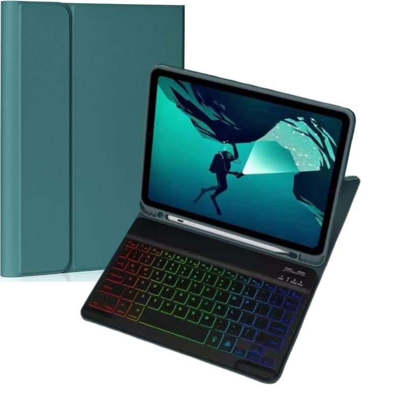 NUWONAYA Keyboard Case for iPad Air 13 inch M3 2025M2 2024 iPad Pro 129 inch 3456th Gen Slim 7 Color Rainbow Backlight Detachable Magnetic Keyboard Cover with Pencil HolderTeal