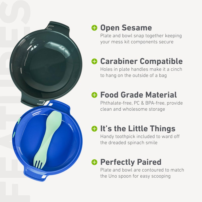 humangear GoKit Light: 5-Tool Lightweight Camping Mess Kit with Camping Plate, Bowl, Utensil, and Toothpick - Ideal On-The-Go Camping Solution, Charcoal/Blue - Image 4