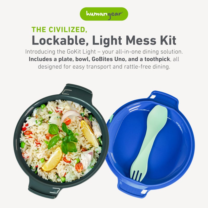 humangear GoKit Light: 5-Tool Lightweight Camping Mess Kit with Camping Plate, Bowl, Utensil, and Toothpick - Ideal On-The-Go Camping Solution, Charcoal/Blue - Image 2