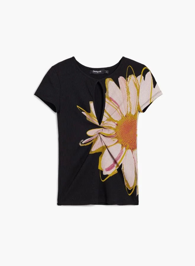 DESIGUAL Short-Sleeve Floral T-Shirt With Opening