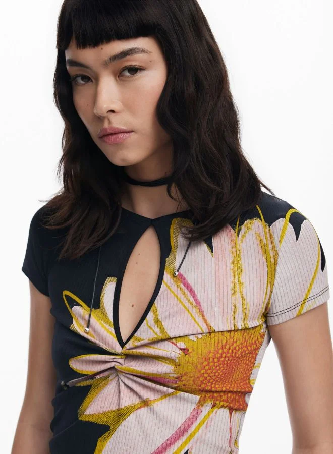 DESIGUAL Short-Sleeve Floral T-Shirt With Opening