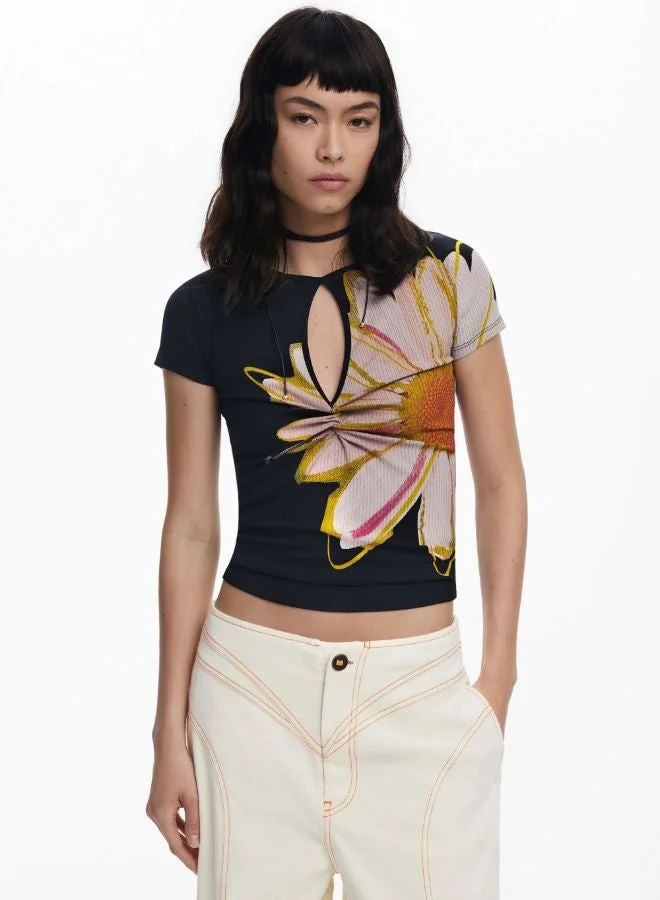 ديسيجوال تي شيرت زهري بأكمام قصيرة مع فتحة