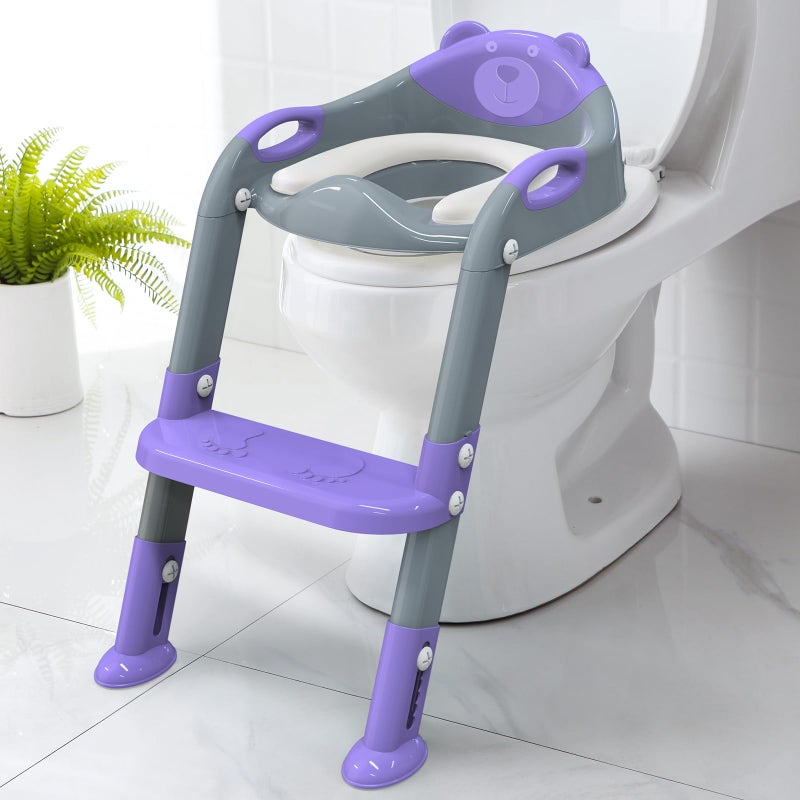 SKYROKU Potty Training Seat ï¼ŒSKYROKU Potty Training Toilet with Step Stool Ladder, for Kids Boys Girls Toddlers - Comfortable Safe Potty Seat with Anti-Slip Pads Ladder (8838-GreyPurple) - Image 1