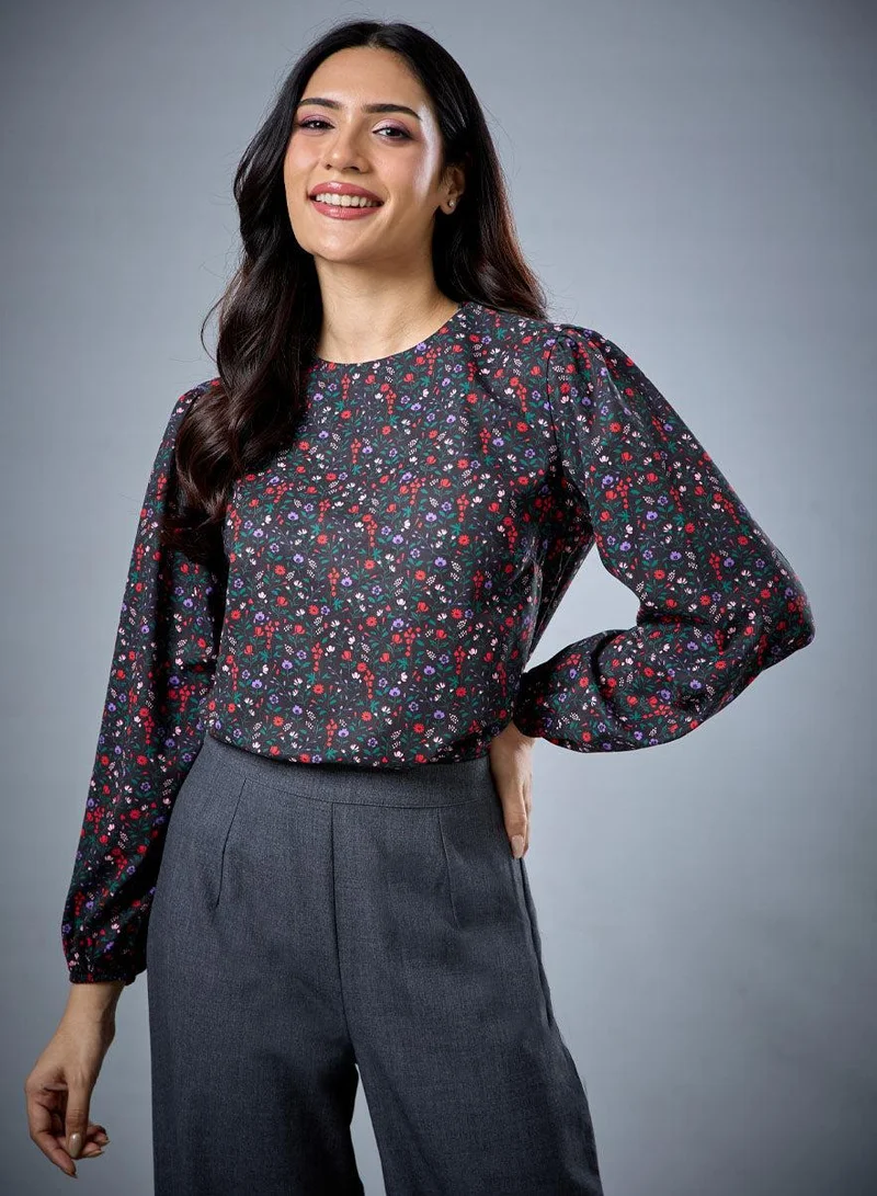 زجزاج Long Sleeve Round Neck Printed Top