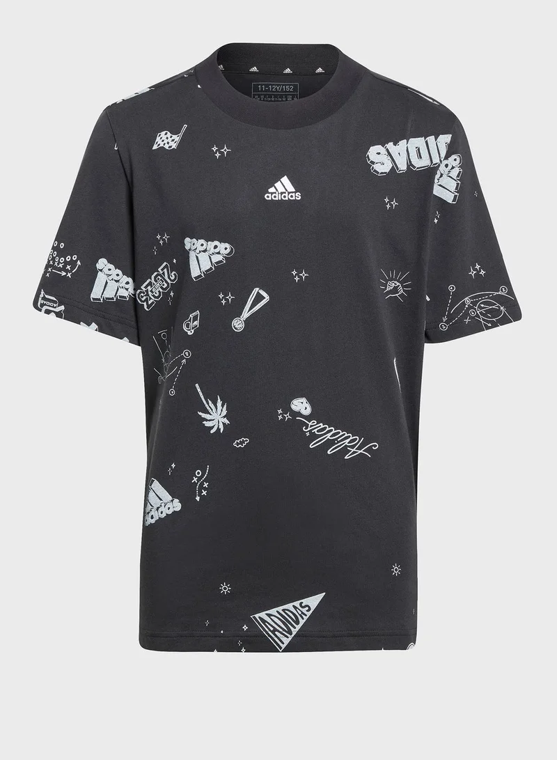 Adidas Brand Love Allover Print T-Shirt Kids