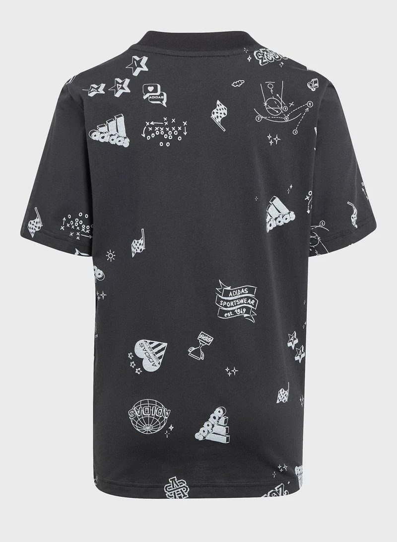 Adidas Brand Love Allover Print T-Shirt Kids