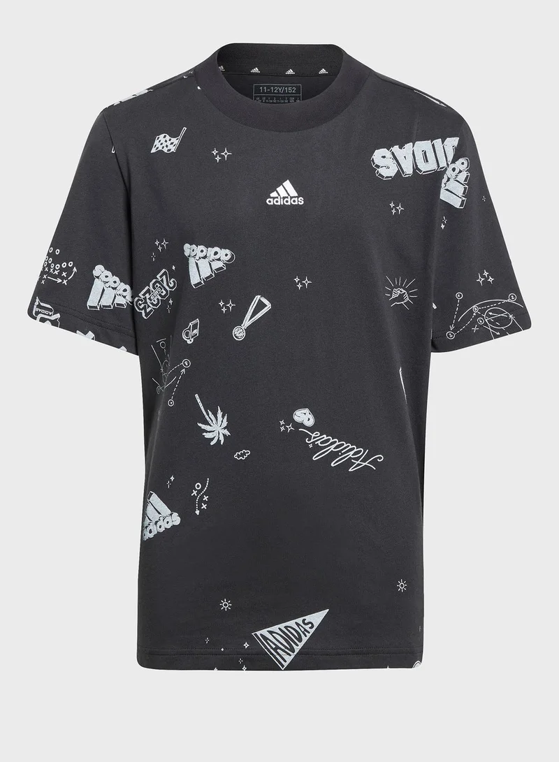 Adidas Brand Love Allover Print T-Shirt Kids