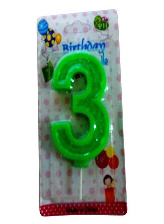 Funcart Green Color Glitter Numerical Number 3 Shape Candle